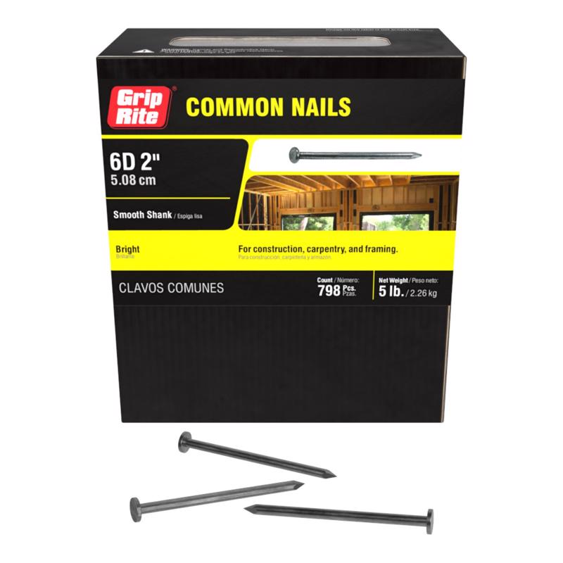 Grip-Rite 6D 2 in. Common Bright Steel Nail Flat Head 5 lb