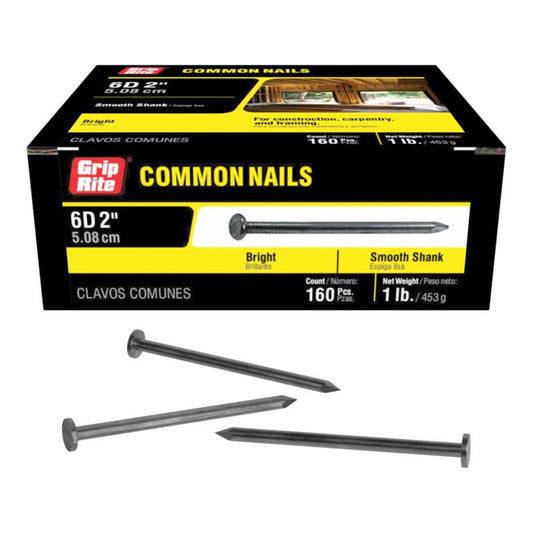 Grip-Rite 6D 2 in. Common Bright Steel Nail Flat Head 1 lb