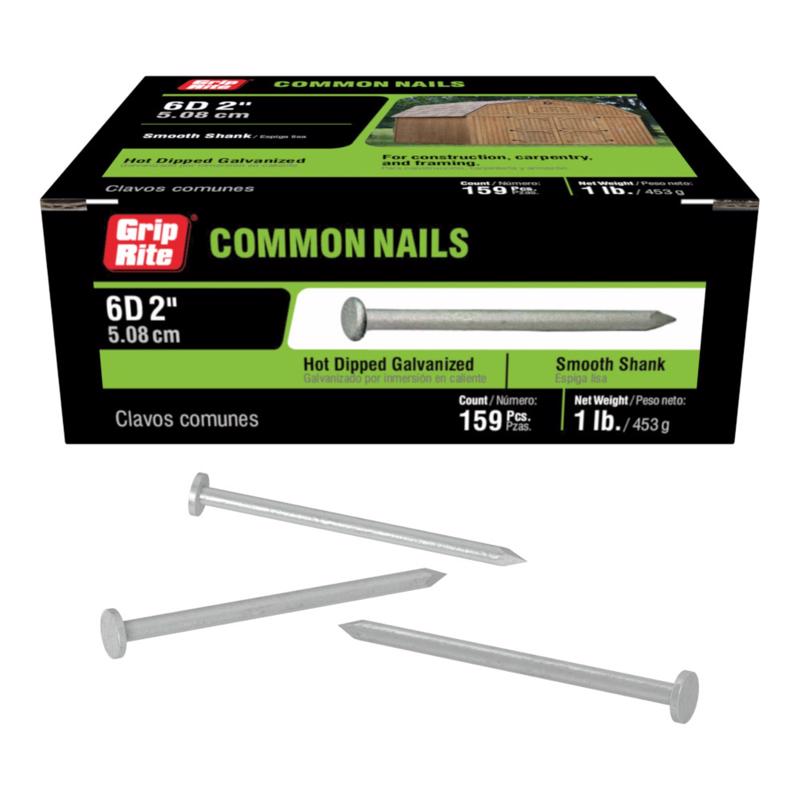 Grip-Rite 6D 2 in. Common Hot-Dipped Galvanized Steel Nail Flat Head 1 lb