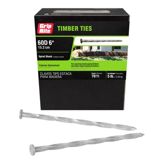 Grip-Rite 60D 6 in. Timber Tie Hot-Dipped Galvanized Steel Nail Flat Head 5 lb