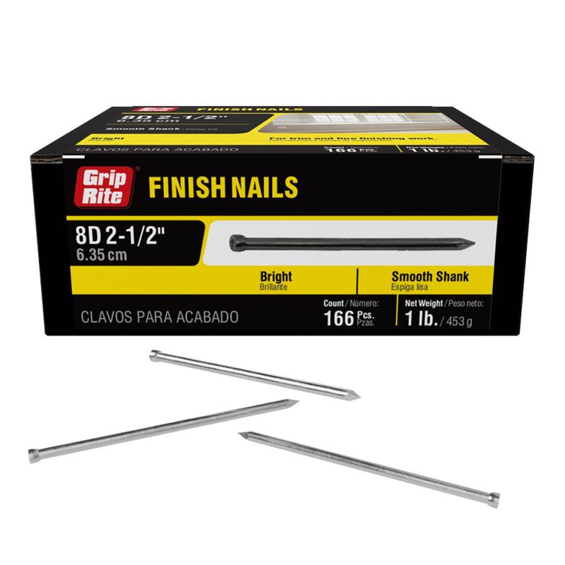 Grip-Rite 8D 2-1/2 in. Finishing Bright Steel Nail Countersunk Cupped Head 1 lb