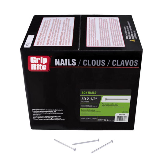 Grip-Rite 8D 2-1/2 in. Box Hot-Dipped Galvanized Steel Nail Flat Head 50 lb