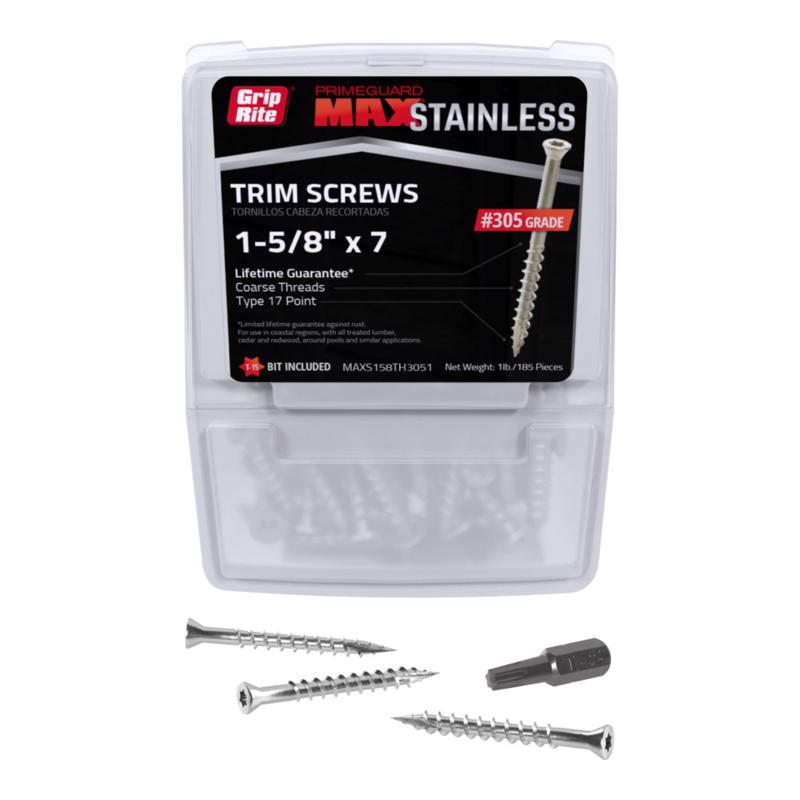 Grip-Rite PrimeGuard Max No. 7 wire X 1-5/8 in. L Gray Star Trim Head Deck Screws 1 lb 195 pk