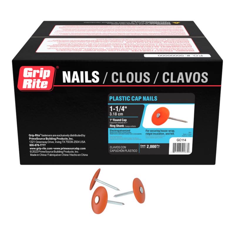 Grip-Rite 1-1/4 in. Cap Electro-Galvanized Plastic/Steel Nail Full Round Head 9 lb