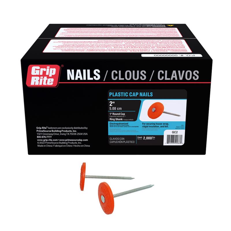 Grip-Rite 2 in. Cap Electro-Galvanized Plastic/Steel Nail Full Round Head 9 lb