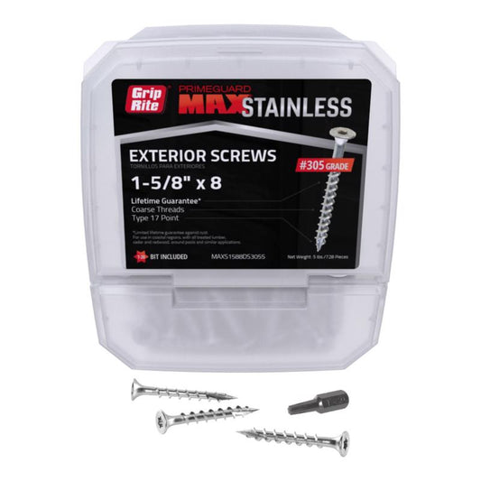 Grip-Rite PrimeGuard Max No. 8 wire X 1-5/8 in. L Silver Star Bugle Head Deck Screws 5 lb 750 pk