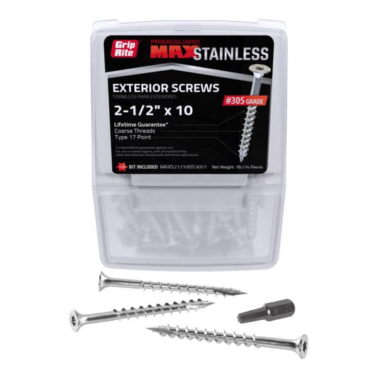 Grip-Rite PrimeGuard Max No. 10 wire X 2.5 in. L Silver Star Bugle Head Deck Screws 1 lb 82 pk