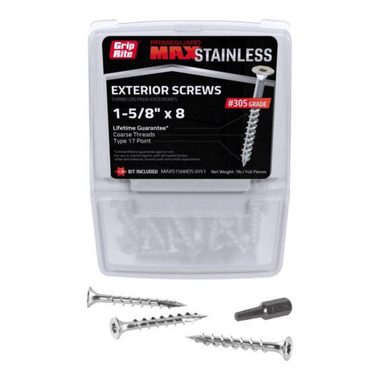 Grip-Rite PrimeGuard Max No. 8 wire X 1.625 in. L Silver Star Bugle Head Deck Screws 1 lb 150 pk