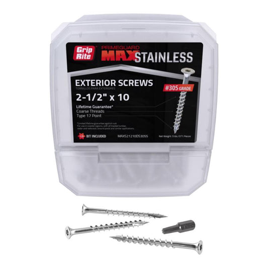 Grip-Rite PrimeGuard Max No. 10 wire X 2.5 in. L Silver Star Bugle Head Deck Screws 5 lb 410 pk