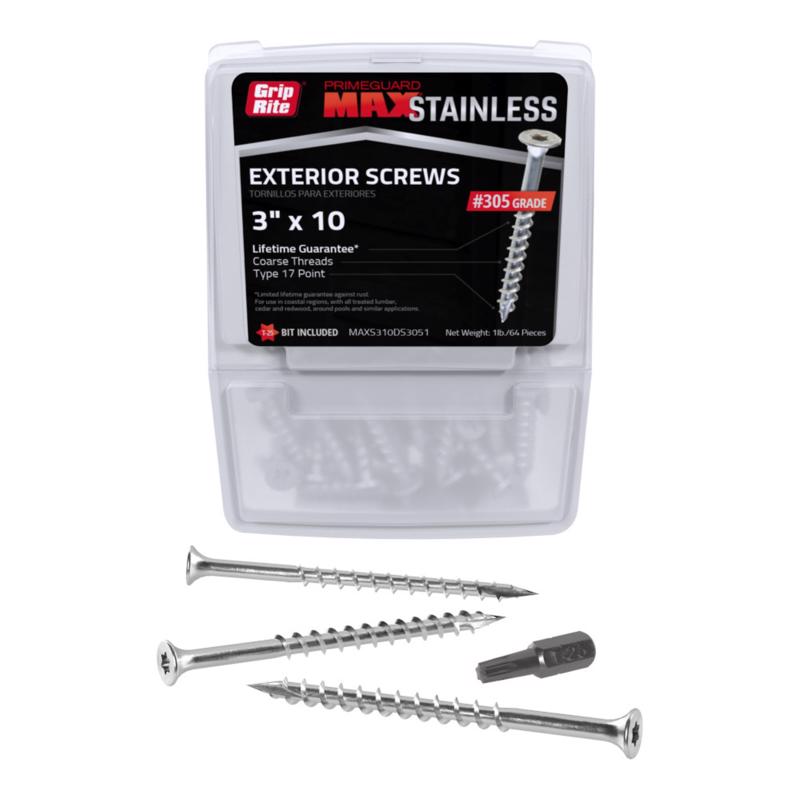 Grip-Rite PrimeGuard Max No. 10 wire X 3 in. L Silver Star Bugle Head Deck Screws 1 lb 68 pk