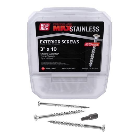 Grip-Rite PrimeGuard Max No. 10 wire X 3 in. L Silver Star Bugle Head Deck Screws 5 lb 340 pk