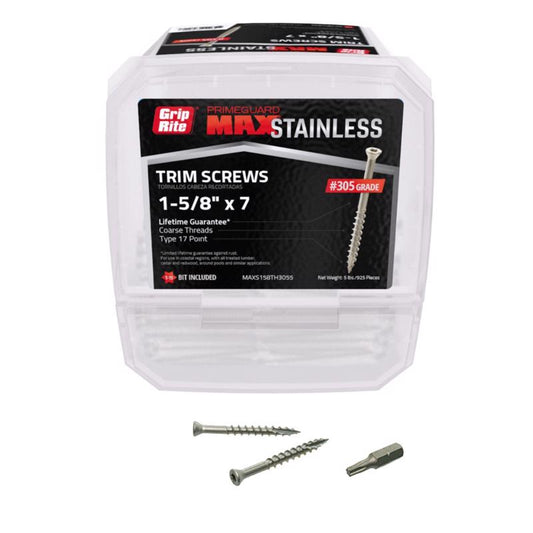 Grip-Rite PrimeGuard Max No. 7 wire X 1-5/8 in. L Gray Star Trim Head Deck Screws 5 lb 975 pk