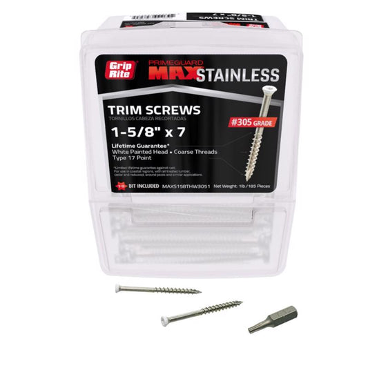 Grip-Rite PrimeGuard Max No. 7 wire X 1-5/8 in. L White Star Trim Head Deck Screws 1 lb 195 pk