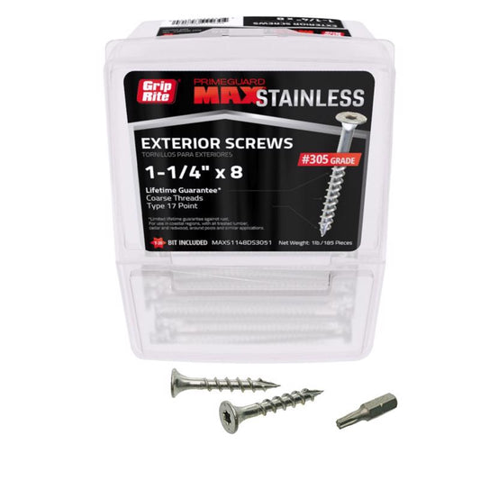 Grip-Rite PrimeGuard Max No. 8 wire X 1-1/4 in. L Silver Star Bugle Head Deck Screws 1 lb 185 pk