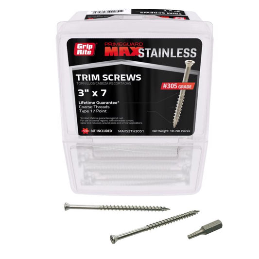 Grip-Rite PrimeGuard Max No. 7 wire X 3 in. L Gray Star Trim Head Deck Screws 1 lb 98 pk