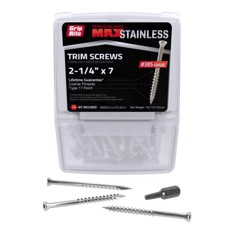 Grip-Rite PrimeGuard Max No. 7 wire X 2-1/4 in. L Gray Star Trim Head Deck Screws 1 lb 138 pk