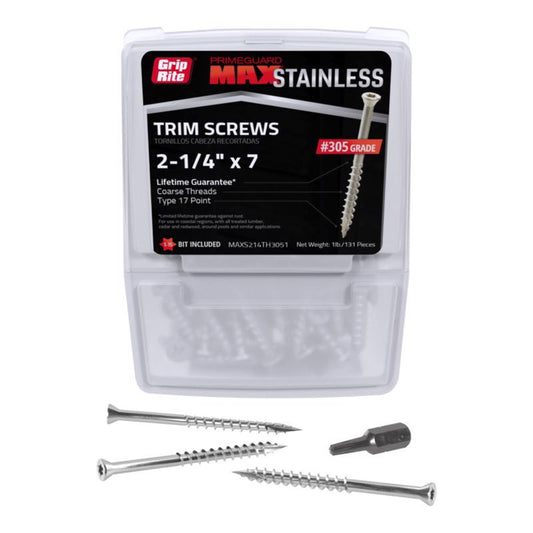 Grip-Rite PrimeGuard Max No. 7 wire X 2-1/4 in. L Gray Star Trim Head Deck Screws 1 lb 138 pk