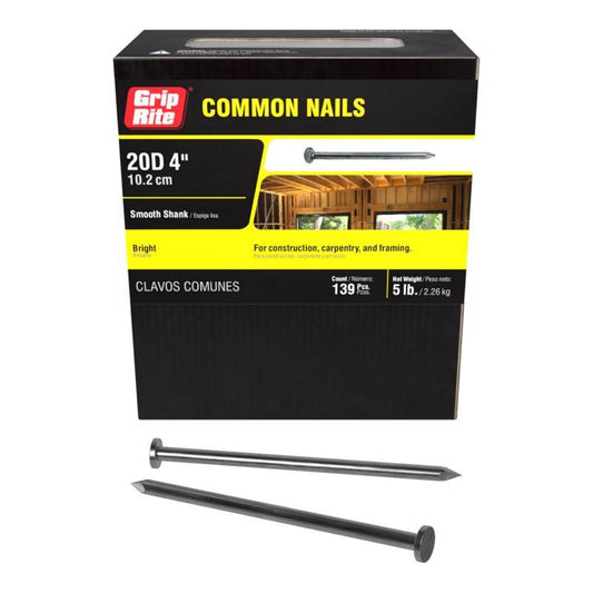Grip-Rite 20D 4 in. Common Bright Steel Nail Flat Head 5 lb