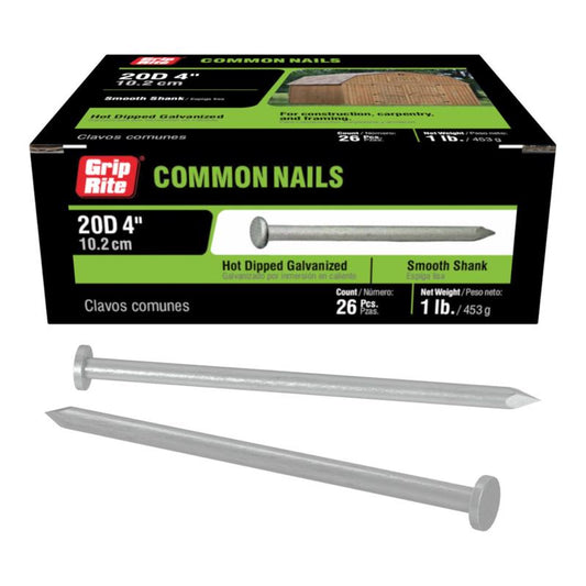 Grip-Rite 20D 4 in. Common Hot-Dipped Galvanized Steel Nail Flat Head 1 lb