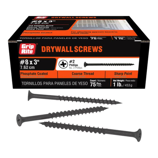 Grip-Rite No. 8 X 3 in. L Phillips Coarse Drywall Screws 1 lb 83 pk