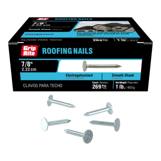 Grip-Rite 7/8 in. Roofing Electro-Galvanized Steel Nail Flat Head 1 lb