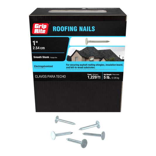 Grip-Rite 1 in. Roofing Electro-Galvanized Steel Nail Flat Head 5 lb
