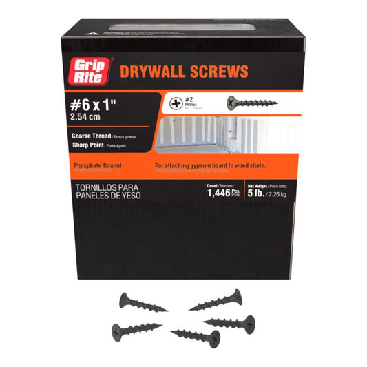 Grip-Rite No. 6 wire X 1 in. L Phillips Coarse Drywall Screws 5 lb 1565 pk