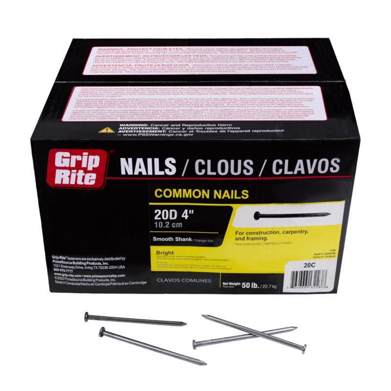 Grip-Rite 20D 4 in. Common Bright Steel Nail Flat Head 50 lb