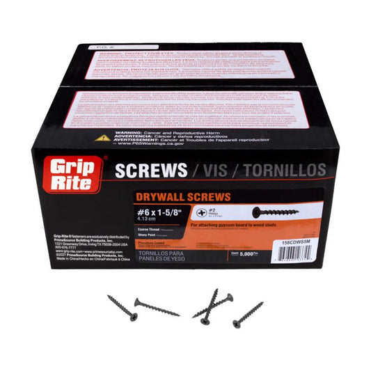 Grip-Rite No. 6 wire X 1-5/8 in. L Phillips Coarse Drywall Screws 5000 pk