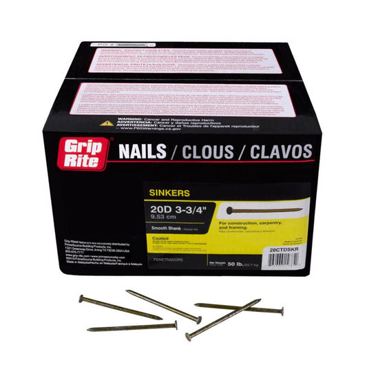 Grip-Rite 20D 3-3/4 in. Sinker Vinyl Steel Nail Countersunk Head 50 lb