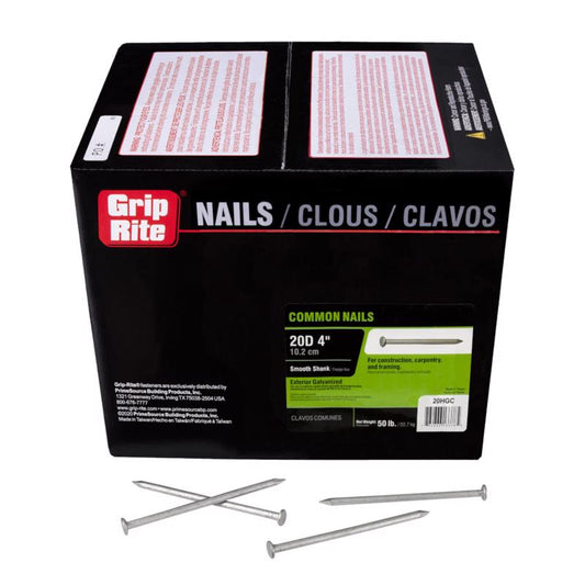 Grip-Rite 20D 4 in. Common Hot-Dipped Galvanized Steel Nail Flat Head 50 lb