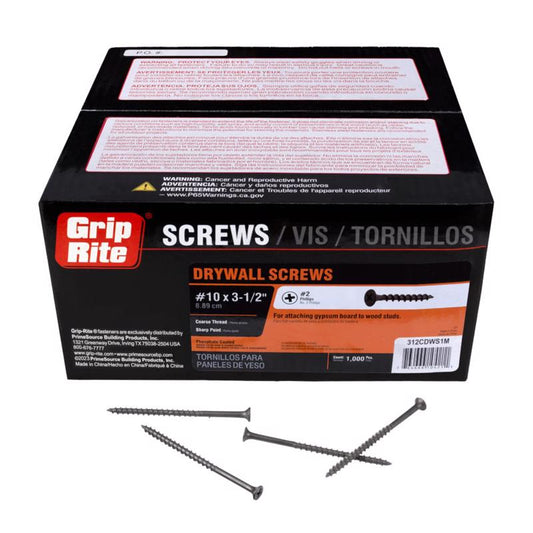 Grip-Rite No. 10 wire X 3-1/2 in. L Phillips Coarse Drywall Screws 1 lb