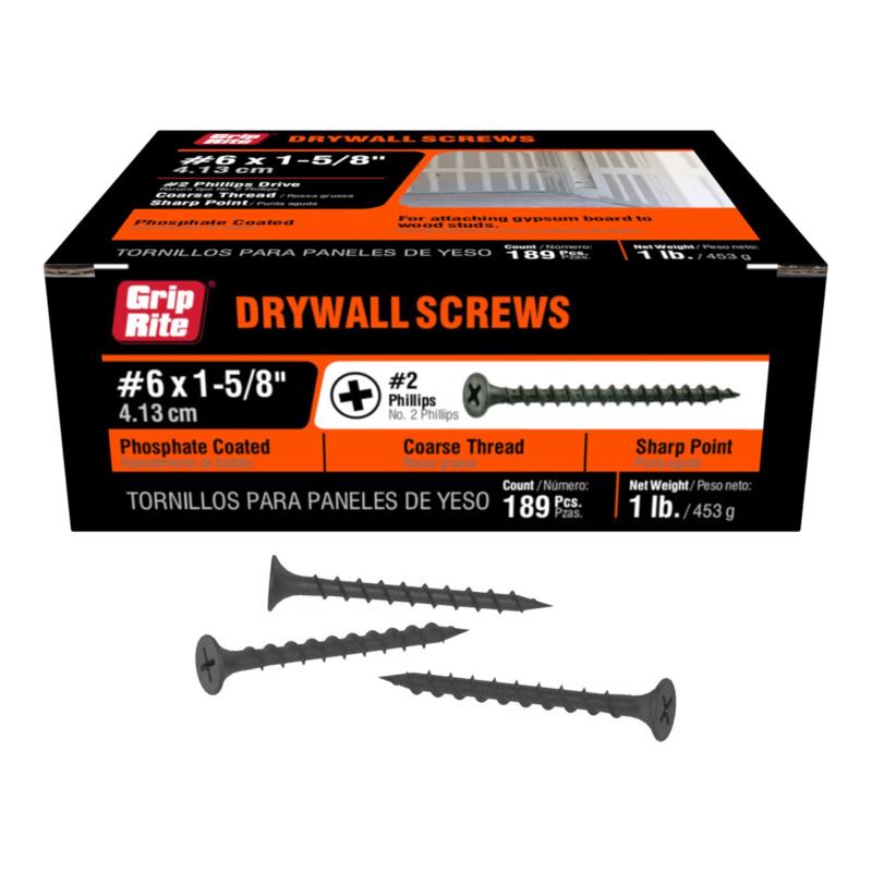 Grip-Rite No. 6 X 1-5/8 in. L Phillips Coarse Drywall Screws 1 lb 200 pk