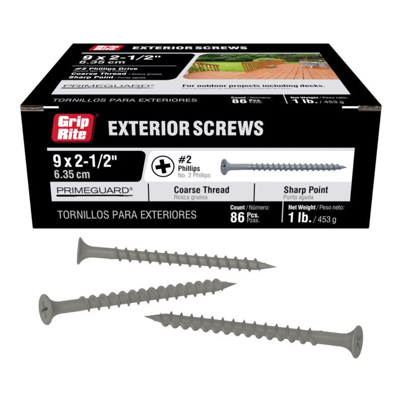 Grip-Rite PrimeGuard Ten No. 8 in. X 2-1/2 in. L Phillips Bugle Head Coarse Exterior Screws