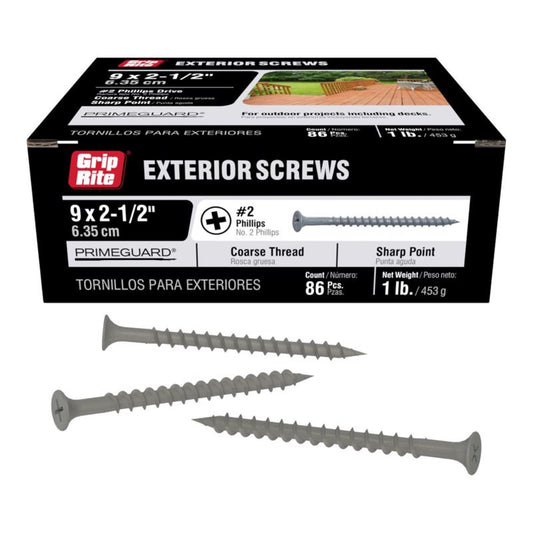 Grip-Rite PrimeGuard Ten No. 8 in. X 2-1/2 in. L Phillips Bugle Head Coarse Exterior Screws