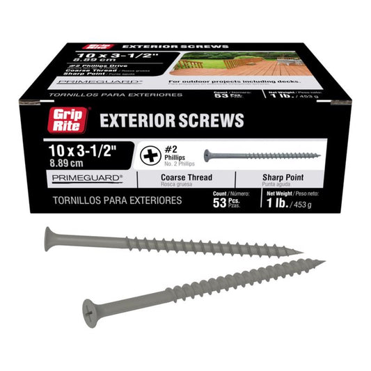 Grip-Rite PrimeGuard Ten No. 10 wire X 3-1/2 in. L Phillips Bugle Head Coarse Exterior Screws