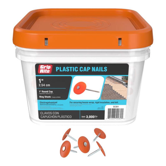 Grip-Rite No. 12 1 in. Cap Electro-Galvanized Plastic/Steel Nail Plastic Head