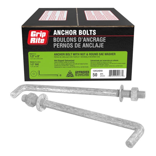 Grip-Rite 1/2 in. D X 8 in. L Steel Hook Head Anchor Bolts 50 pk