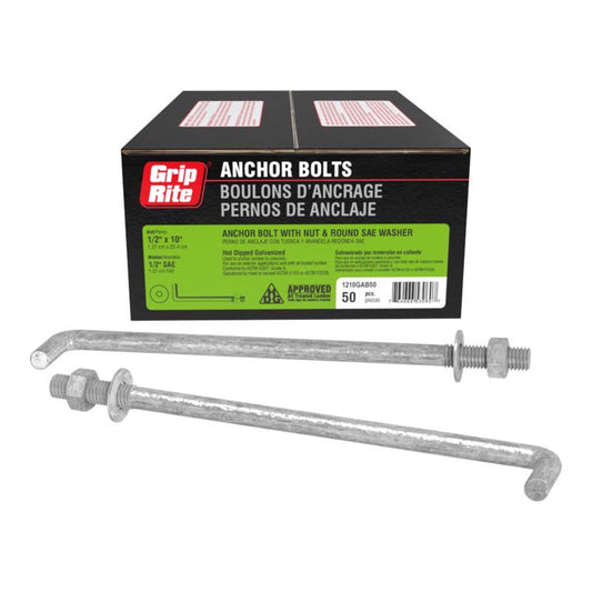 Grip-Rite 1/2 in. D X 10 in. L Steel Hook Head Anchor Bolts 50 pk