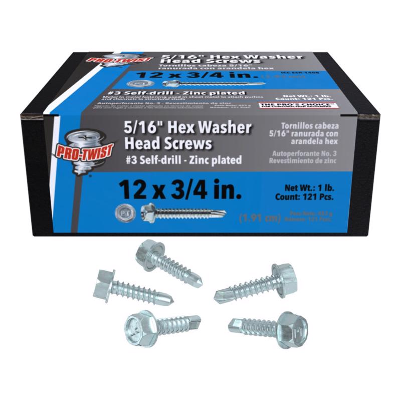 Grip-Rite Pro-Twist No. 12 Sizes X 3/4 in. L Hex Hex Washer Head Sheet Metal Screws
