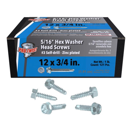 Grip-Rite Pro-Twist No. 12 Sizes X 3/4 in. L Hex Hex Washer Head Sheet Metal Screws