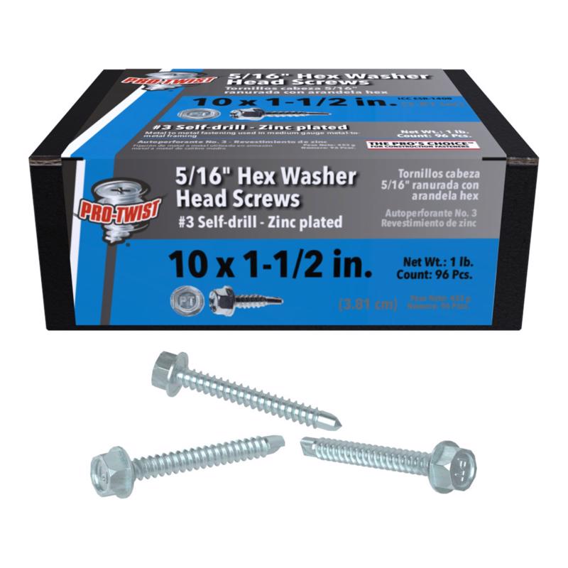 Grip-Rite Pro-Twist No. 10 Sizes X 1-1/2 in. L Hex Hex Head Sheet Metal Screws