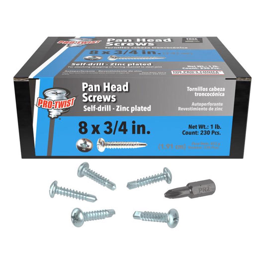 Grip-Rite Pro-Twist No. 8 Sizes X 3/4 in. L Phillips Pan Head Sheet Metal Screws 1 lb