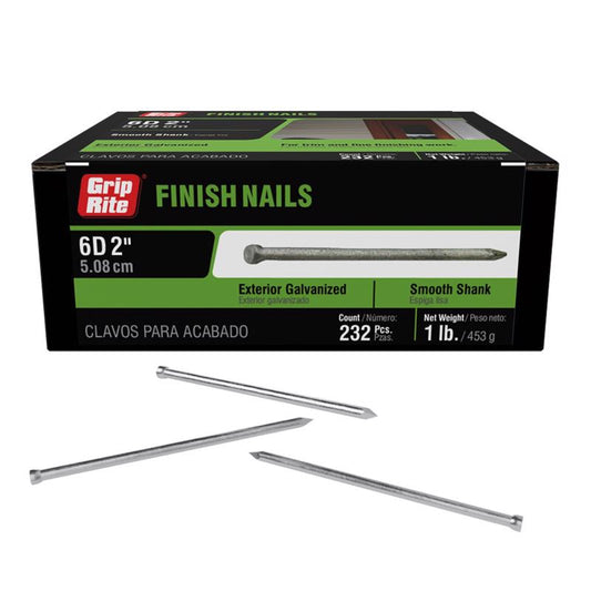 Grip-Rite 6D 2 in. Finishing Hot-Dipped Galvanized Steel Nail Brad Head 1 lb