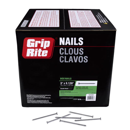 Grip-Rite 10D 3 in. Box Hot-Dipped Galvanized Steel Nail Flat Head 50 lb