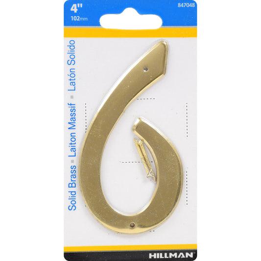 HILLMAN 4 in. Gold Brass Nail-On Number 6 1 pc