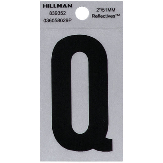 HILLMAN 2 in. Reflective Black Vinyl Self-Adhesive Letter Q 1 pc