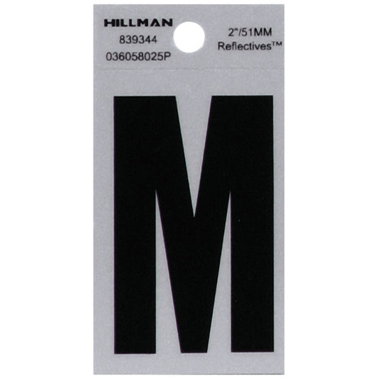 HILLMAN 2 in. Reflective Black Vinyl Self-Adhesive Letter M 1 pc