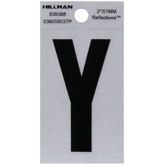 HILLMAN 2 in. Reflective Black Vinyl Self-Adhesive Letter Y 1 pc
