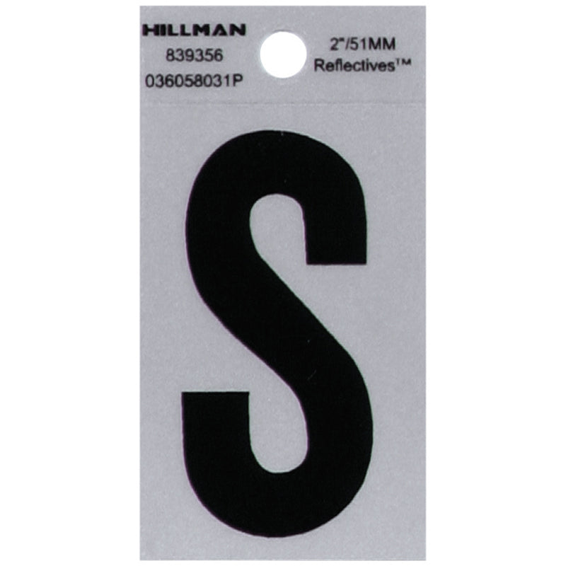 HILLMAN 2 in. Reflective Black Vinyl Self-Adhesive Letter S 1 pc
